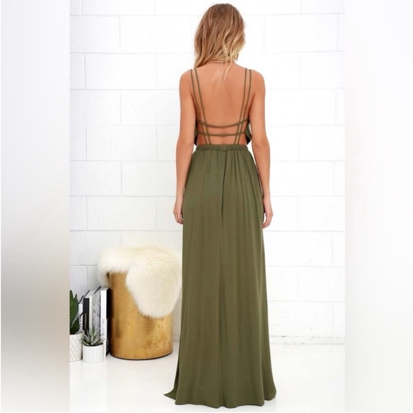Lulu's Lost In Paradise Olive Green Maxi Dress. Medium. NWT. - Picture 10 of 16